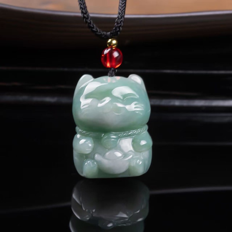 Necklaces - Natuurlijke Smaragd Jade Gelukskat Hanger Myanmar