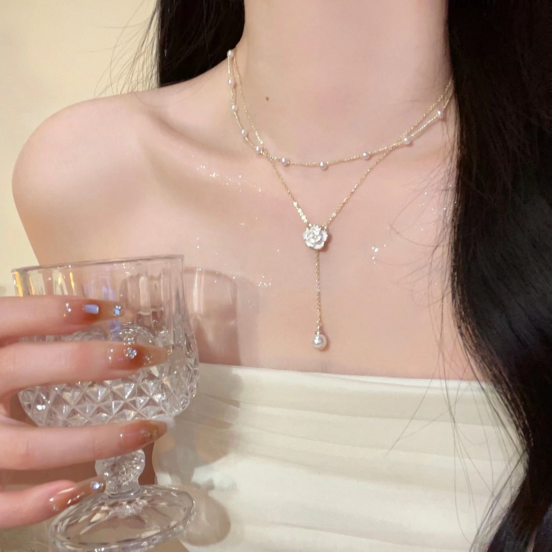 Y2K Dubbellaags Camellia Bloem - Layered Pendant Necklace Aesthetic recensie en prijs
